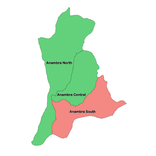 Map showing Anambra's three senatorial zones